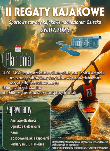 II Regaty Kajakowe nad jeziorem Osiecko - plakat informacyjny