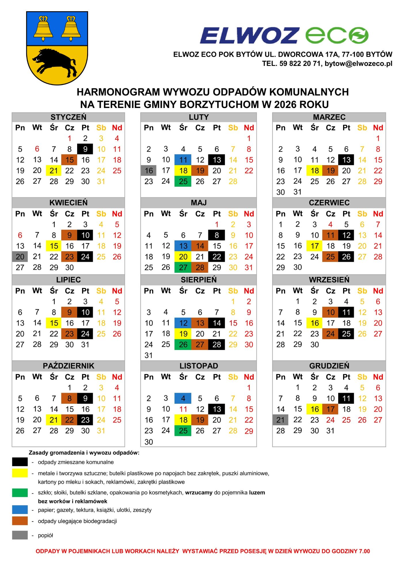harmonogram odpad&oacute;w