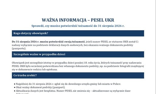 Ważna informacja - PESEL UKR
