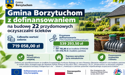 Zdjęcie do Budowa przydomowych oczyszczalni ściek&oacute;w na terenie Gminy Borzytuchom